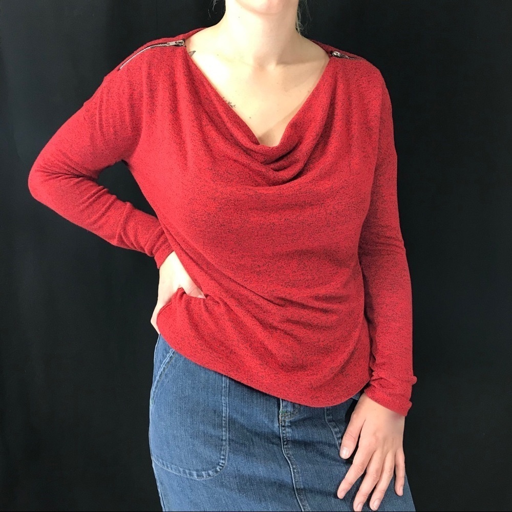 Carmen Marc Valvo Red Zipper Cowl Neck Sweater Med